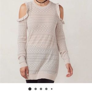 LC Lauren Conrad Women's Large Pointelle‎ Cold-Shoulder Sweater Soft Pink